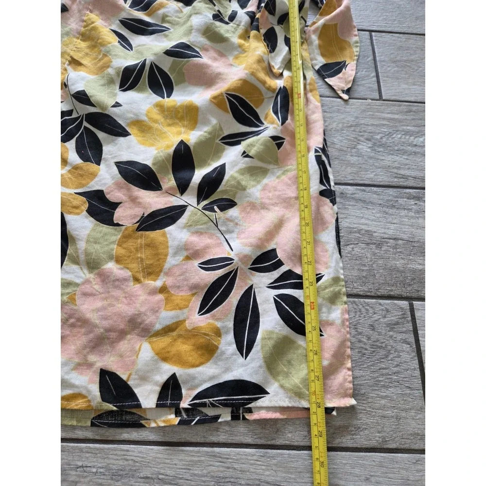 Rachel Zoe 100% Linen Floral Wrap Skirt Tie Waist Midi Small Boho Cottage Coast